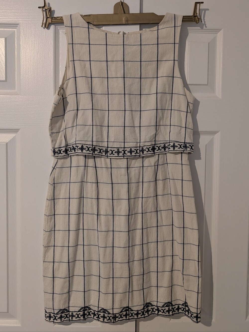 Zalora Ivory Windowpane Sleeveless Dress with Navy Trim XL